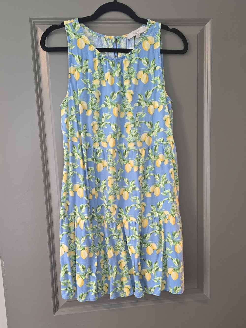 LOFT Blue Lemon Print Tiered Mini Dress